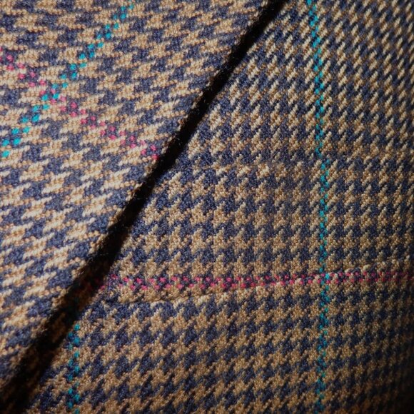 Hugo Boss 40L Wool Sport Coat Blazer Brown Navy Houndstooth Red Teal Check Class - Picture 2 of 7